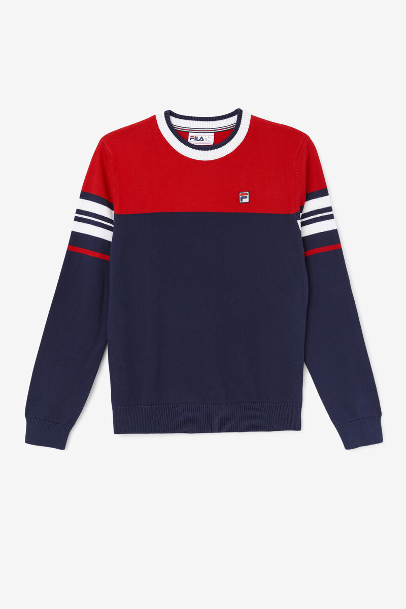 Men\'s Fila Everly Sweater Sweatshirts Navy / Red / White | Dul4hEAmzB5