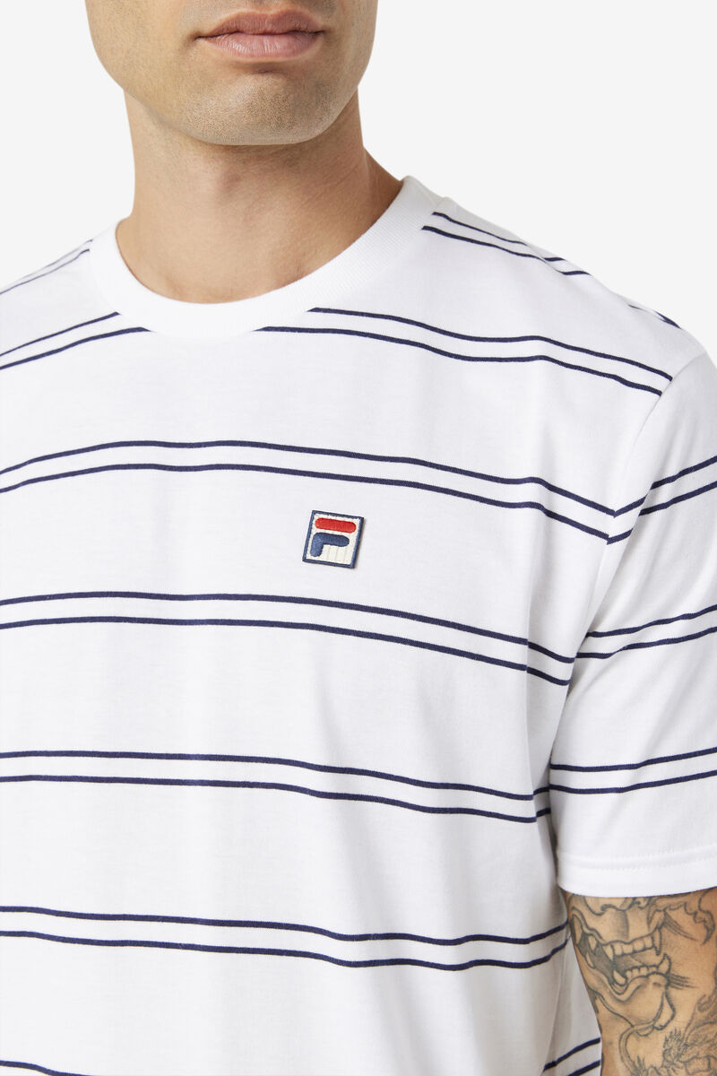 Men's Fila Felix T Shirts White / Navy | ZLaBRpghTTY
