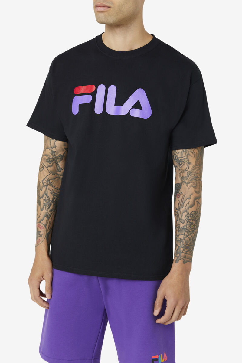 Men's Fila Fila Logo T Shirts Black / Purple / Red | 9mFnCdgHNzC