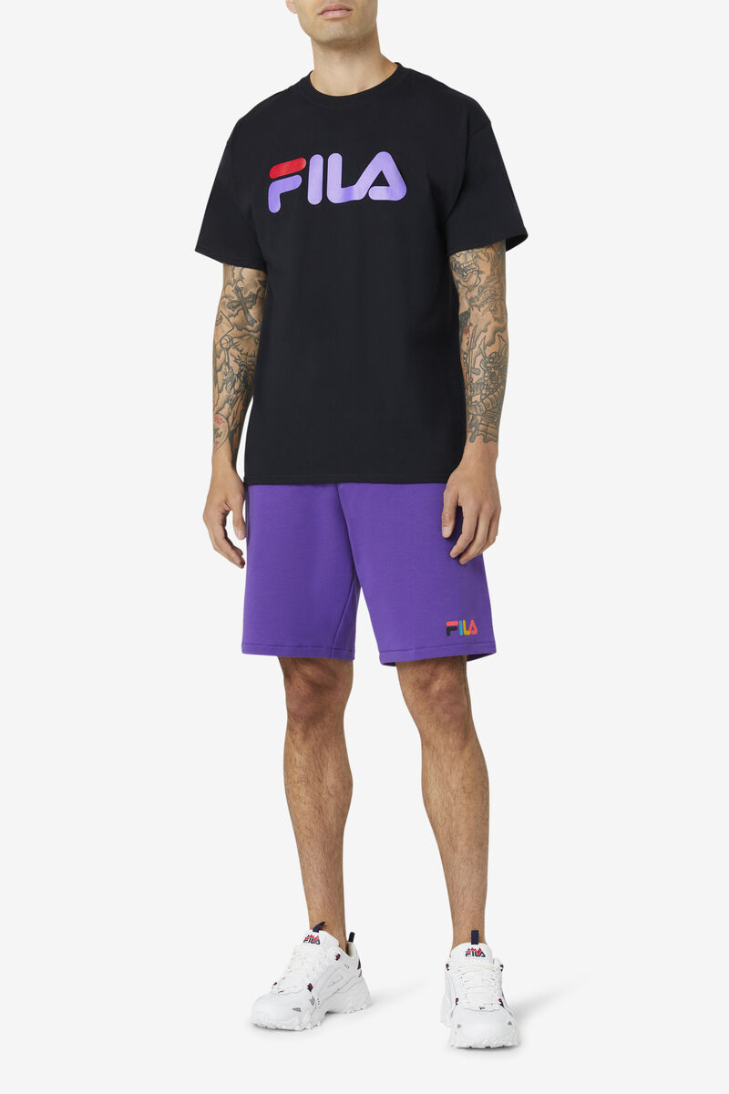 Men's Fila Fila Logo T Shirts Black / Purple / Red | 9mFnCdgHNzC