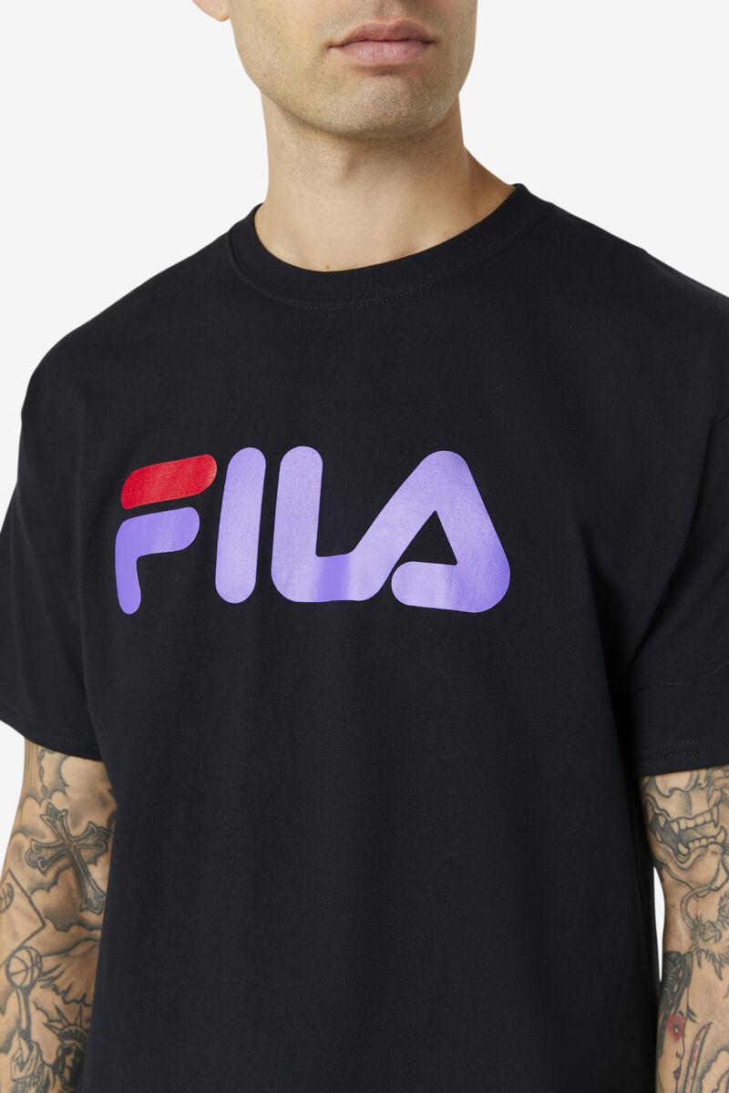 Men's Fila Fila Logo T Shirts Black / Purple / Red | 9mFnCdgHNzC
