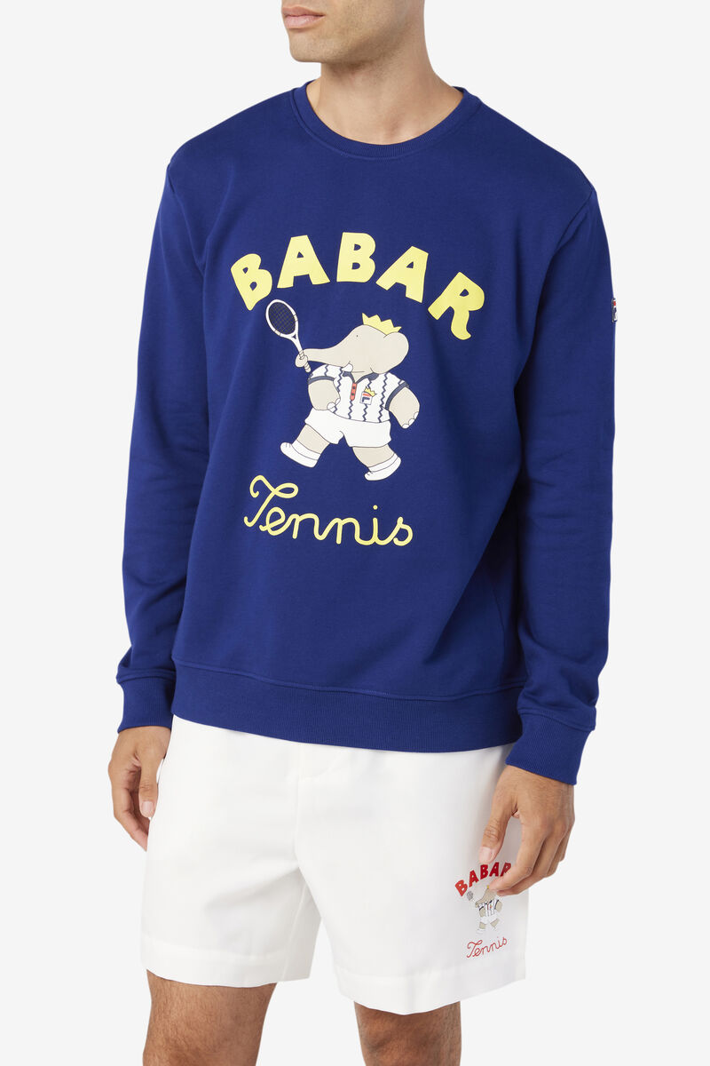 Men's Fila Fila X Rb Babar Harve Crew Sweatshirts Blue / Yellow | ZM1DhfNYmAH