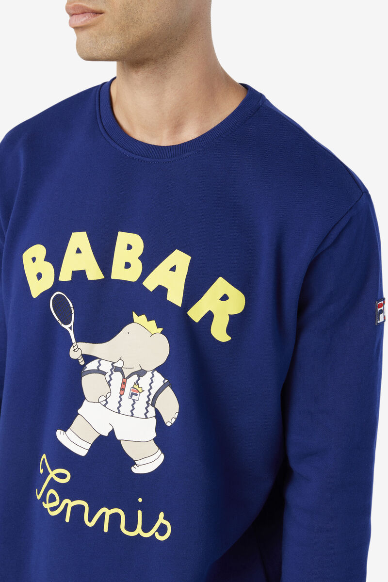 Men's Fila Fila X Rb Babar Harve Crew Sweatshirts Blue / Yellow | ZM1DhfNYmAH