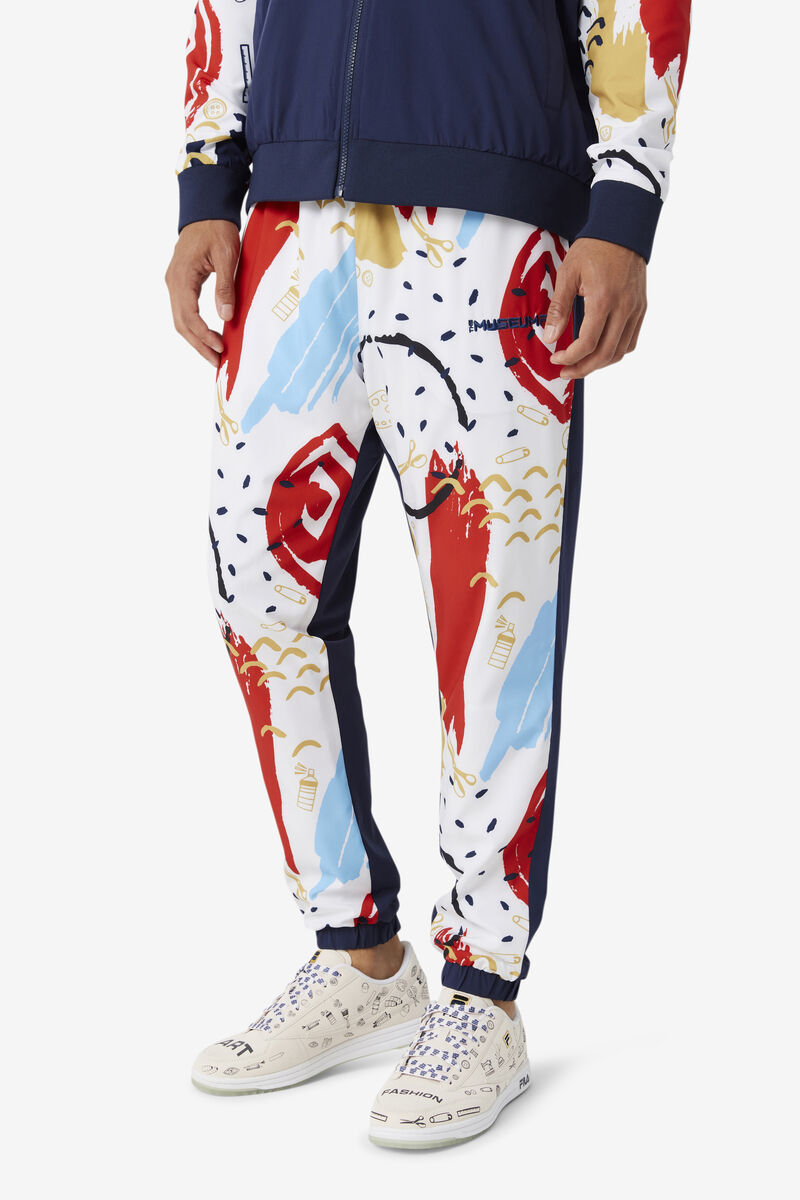 Men's Fila Fila X The Museum Printed Track Pant Pants Navy / White / Red | BGf7pirgVZm