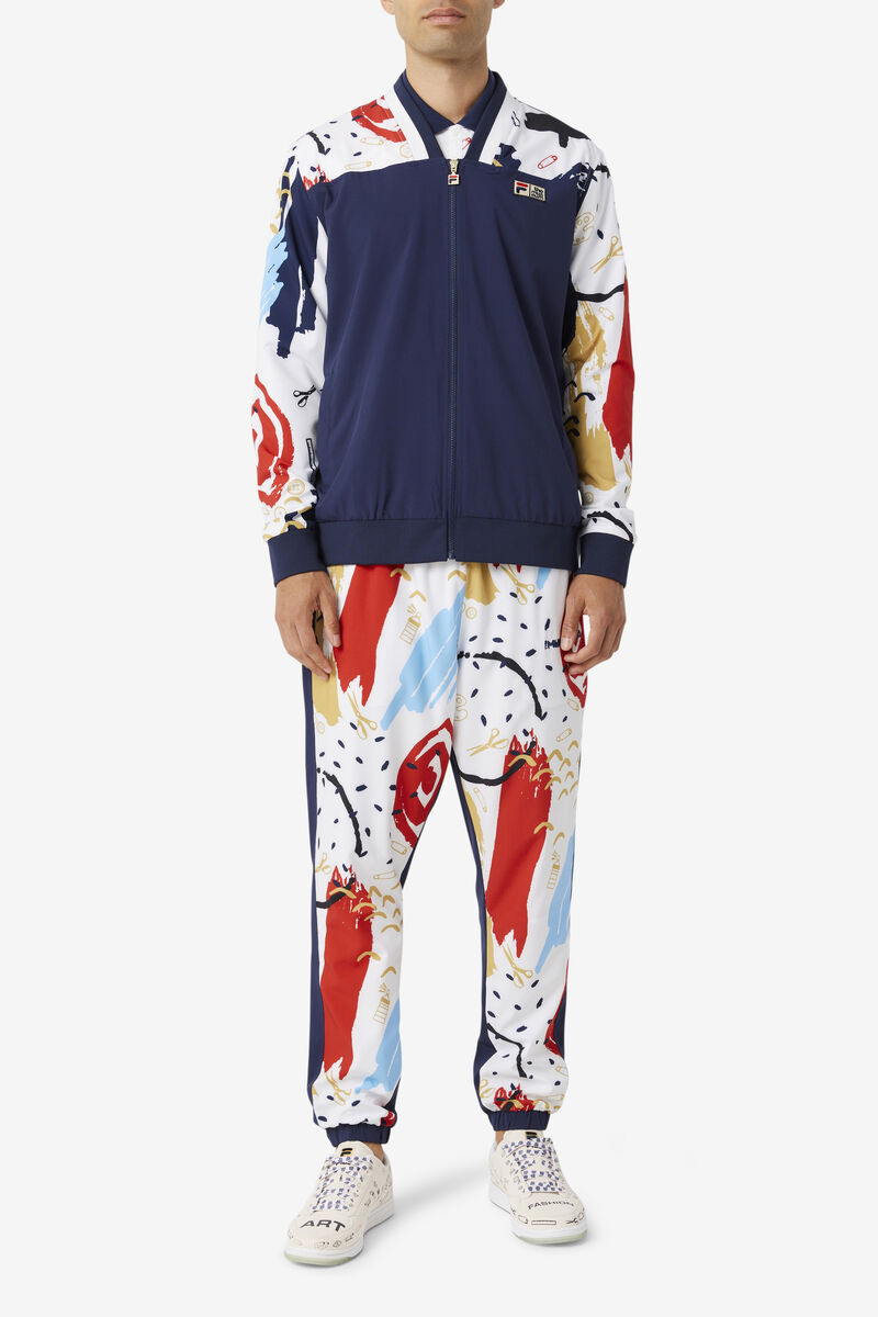 Men's Fila Fila X The Museum Printed Track Pant Pants Navy / White / Red | BGf7pirgVZm