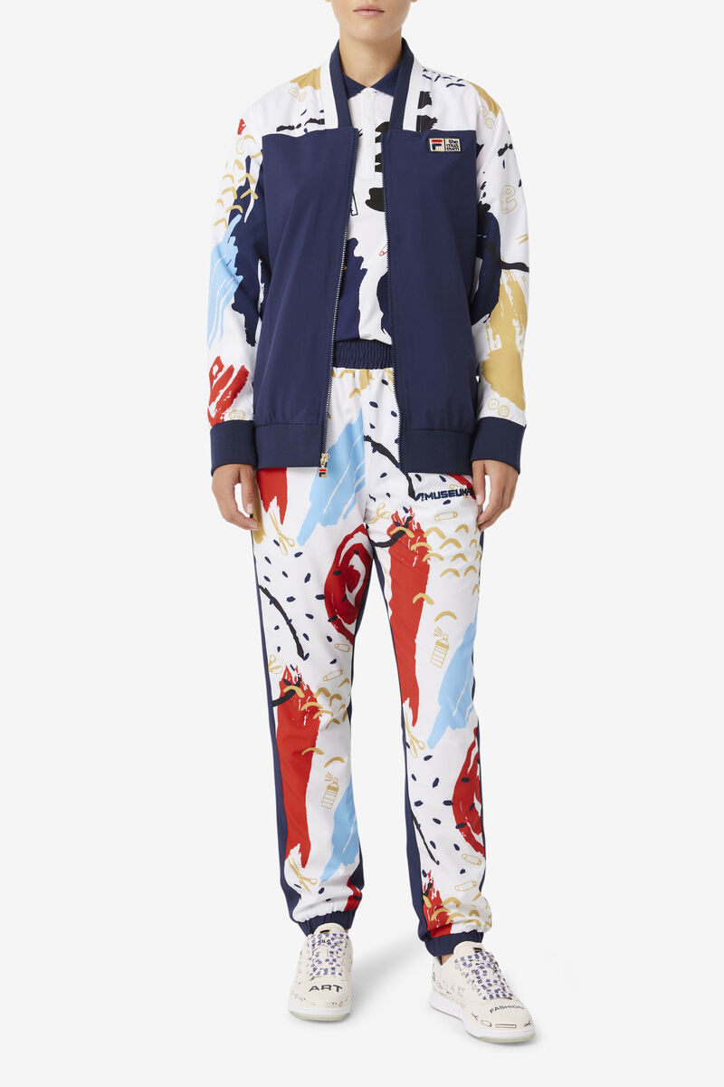 Men's Fila Fila X The Museum Printed Track Pant Pants Navy / White / Red | BGf7pirgVZm