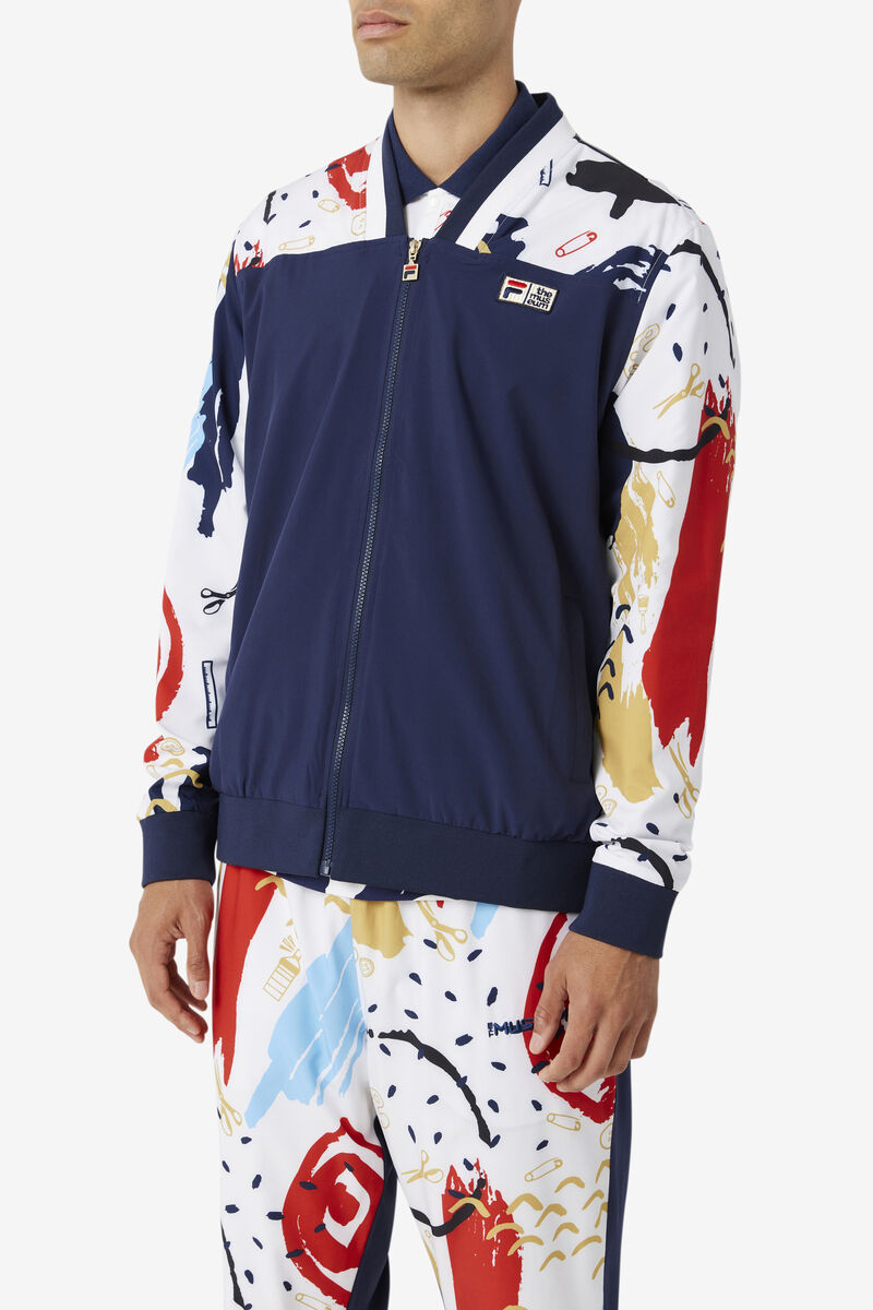 Men's Fila Fila X The Museum Printed Track Jacket Jackets Navy / White / Red | qFV1Ibnw37e