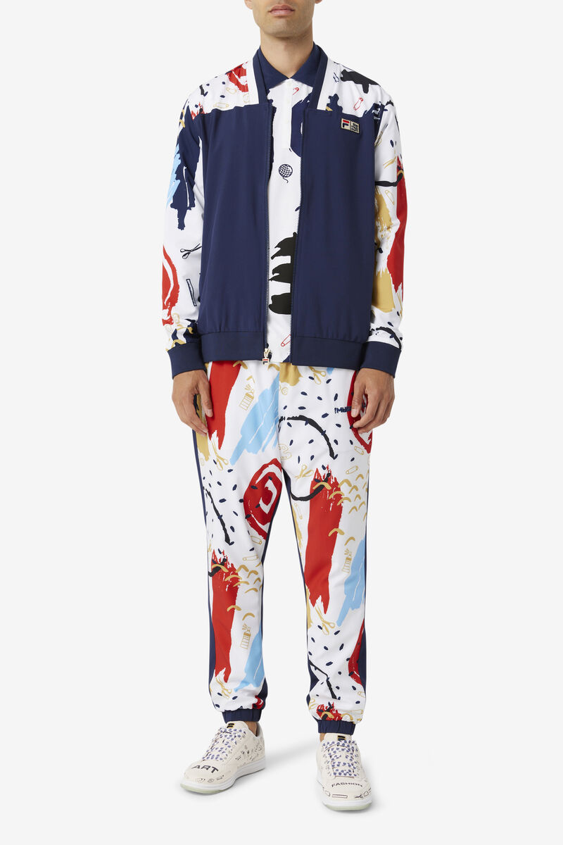Men's Fila Fila X The Museum Printed Track Jacket Jackets Navy / White / Red | qFV1Ibnw37e