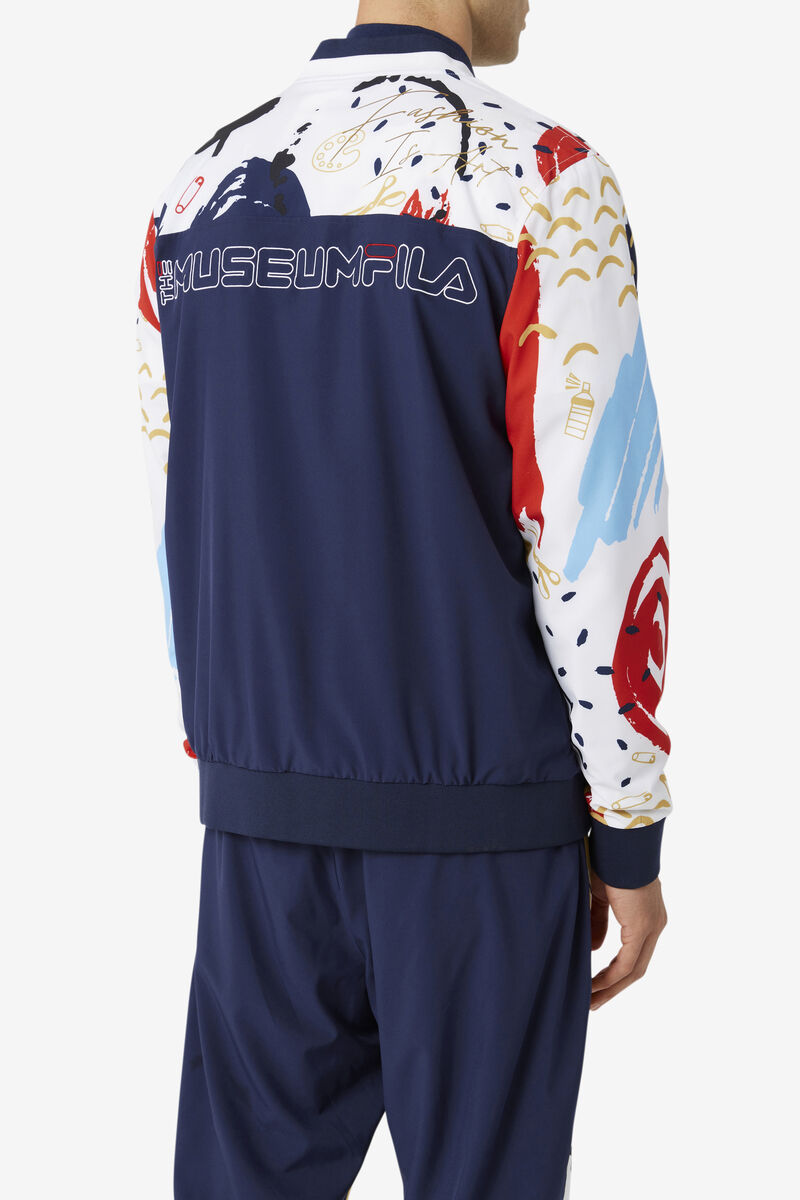 Men's Fila Fila X The Museum Printed Track Jacket Jackets Navy / White / Red | qFV1Ibnw37e