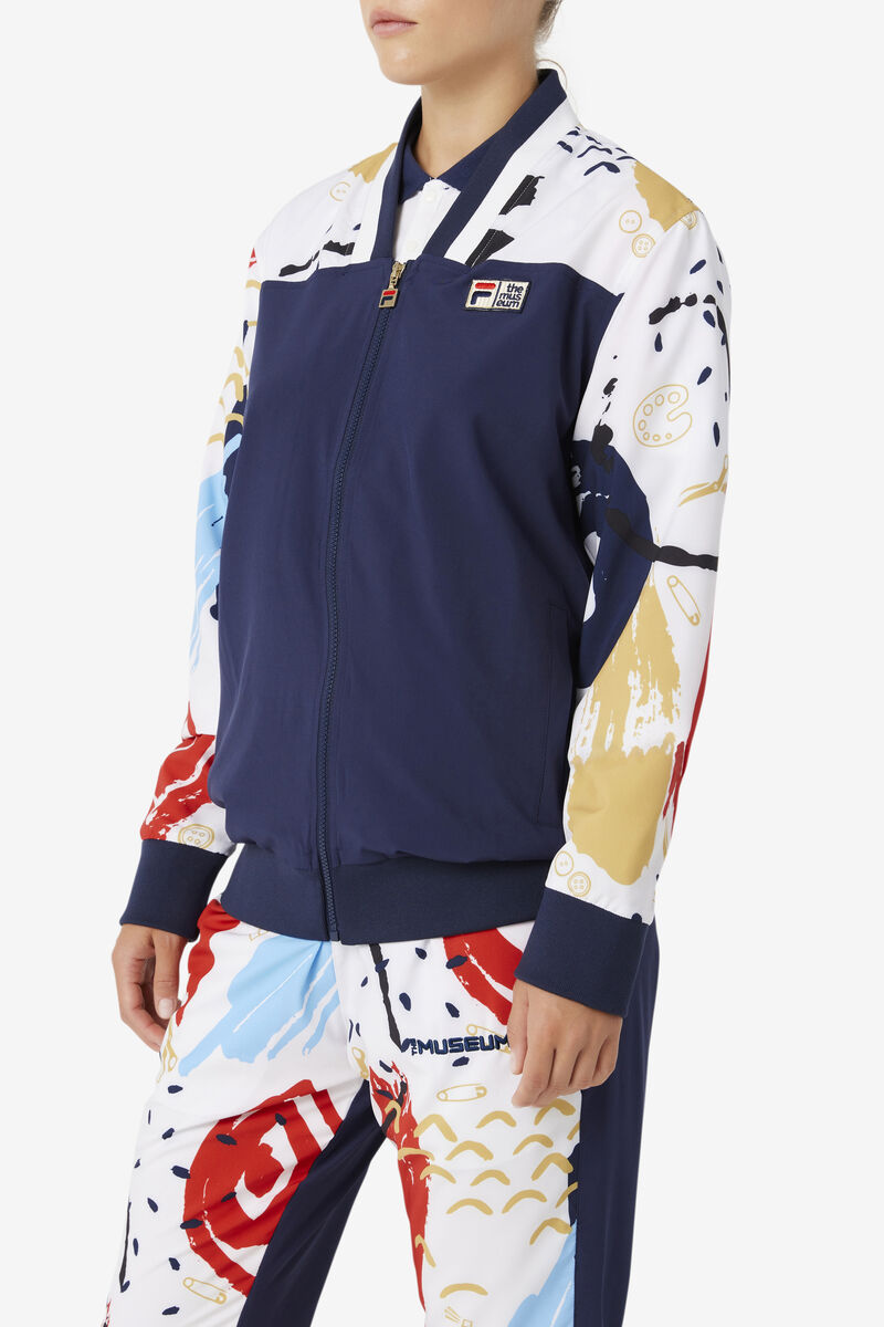 Men's Fila Fila X The Museum Printed Track Jacket Jackets Navy / White / Red | qFV1Ibnw37e