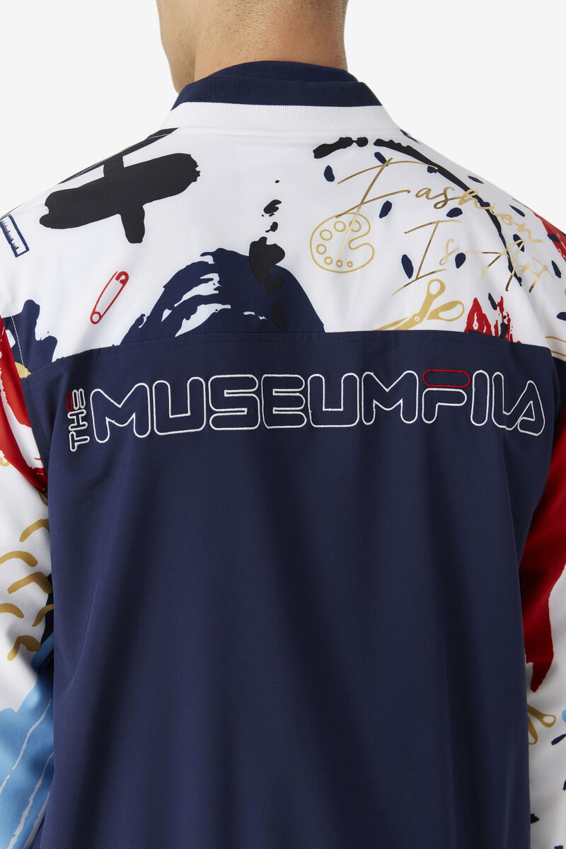 Men's Fila Fila X The Museum Printed Track Jacket Jackets Navy / White / Red | qFV1Ibnw37e
