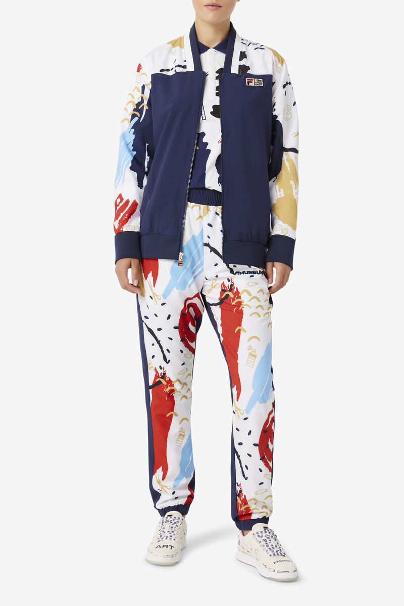 Men's Fila Fila X The Museum Printed Track Jacket Jackets Navy / White / Red | qFV1Ibnw37e