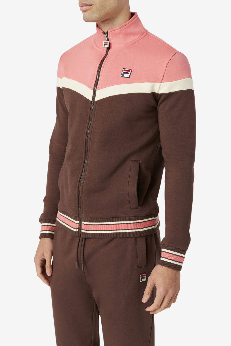 Men's Fila Flint Track Jacket Jackets Brown / Pink | r8JIZcnskLJ