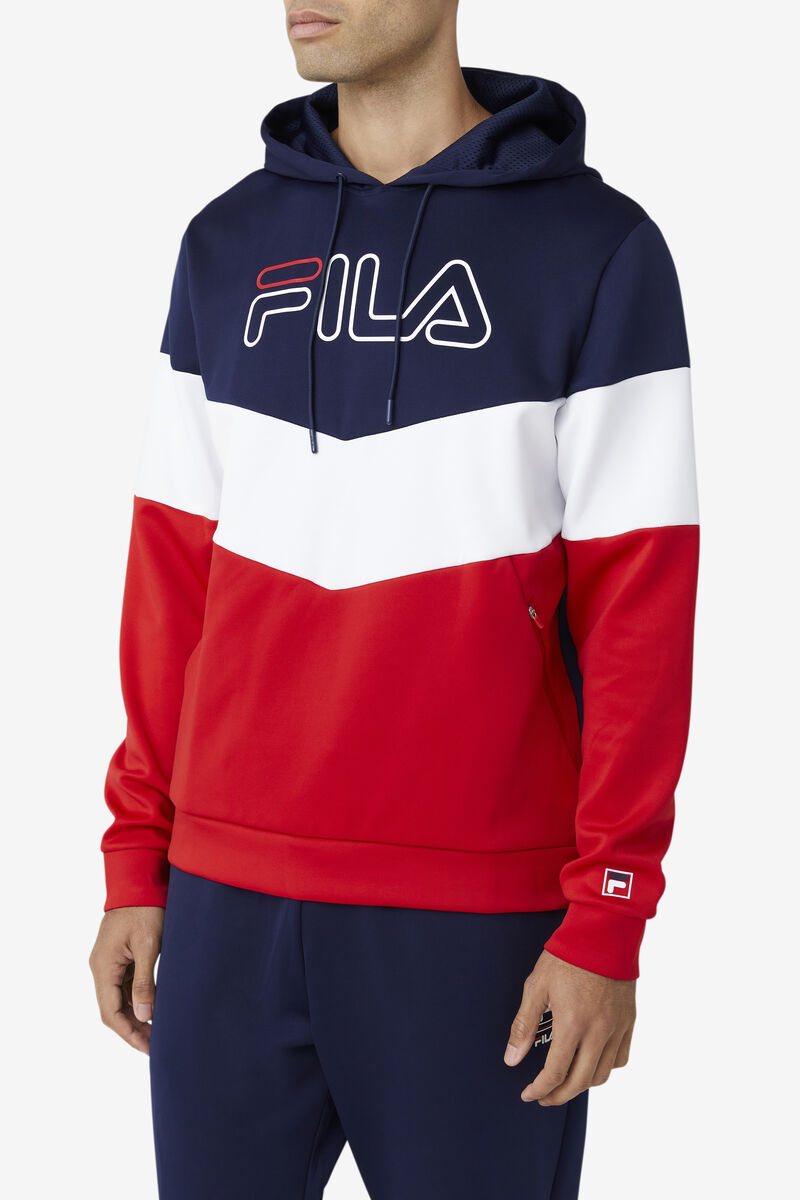 Men's Fila Gerado Tech Hoodie Hoodies Navy / Red / White | 6HfltrpgkFd