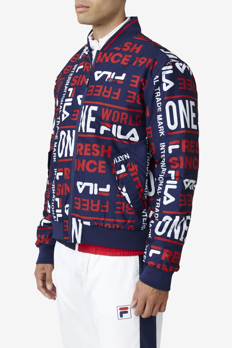 Men's Fila Gionata Jacket Jackets Navy / Red / White | b92Lrkj9dQR