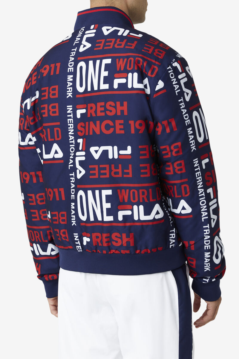 Men's Fila Gionata Jacket Jackets Navy / Red / White | b92Lrkj9dQR