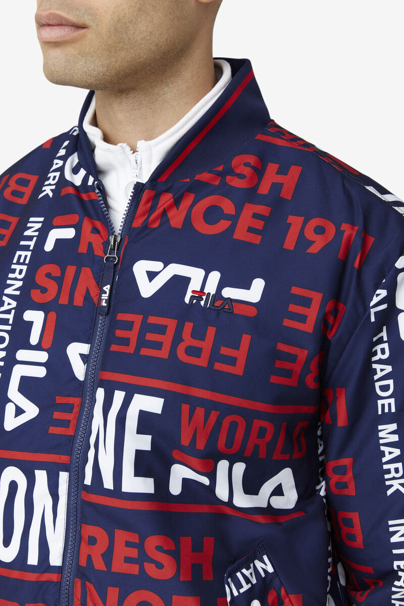 Men's Fila Gionata Jacket Jackets Navy / Red / White | b92Lrkj9dQR