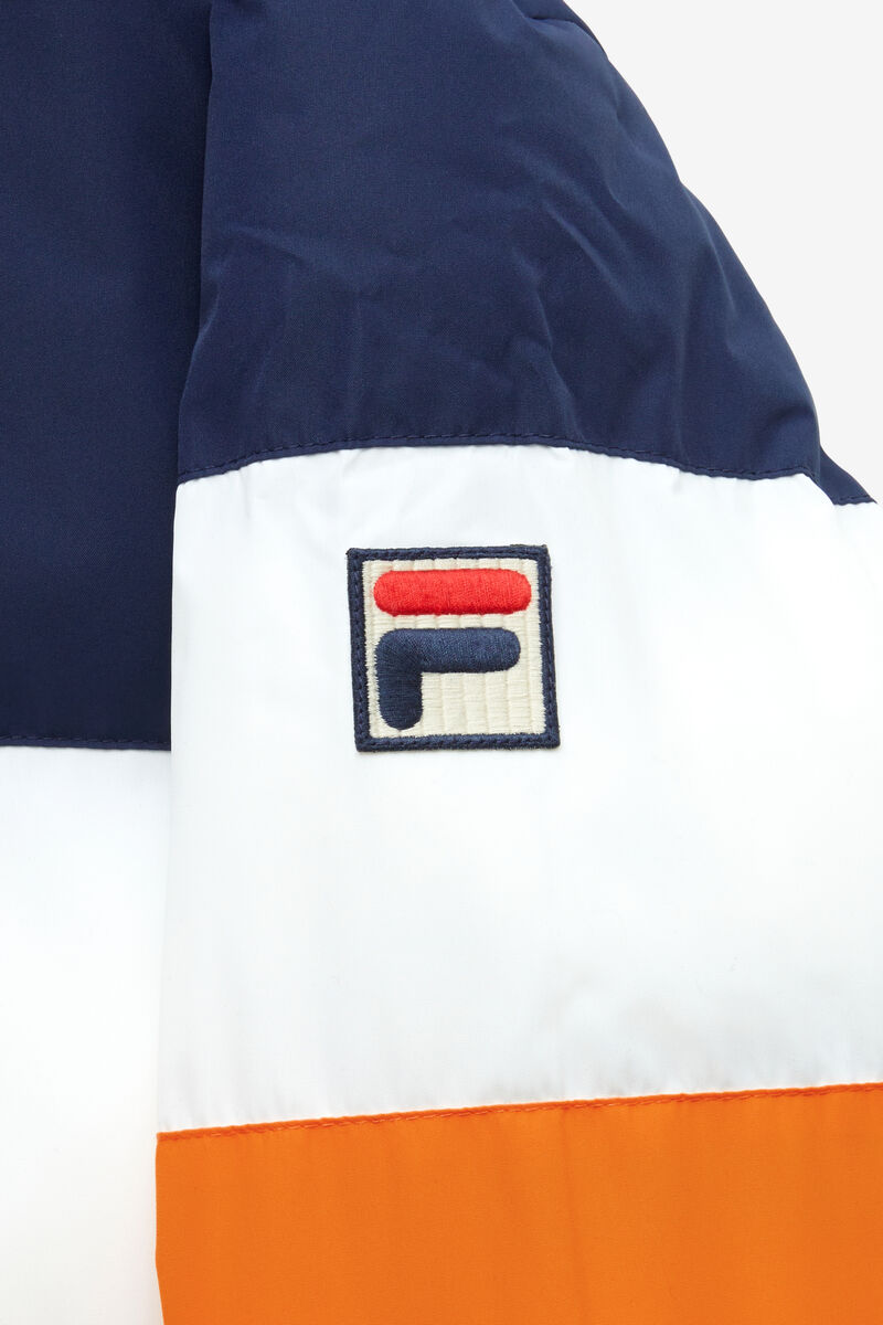 Men's Fila Giovanni Puffa Jacket Jackets Navy / White / Orange / Red | 1by7QIlgnxl