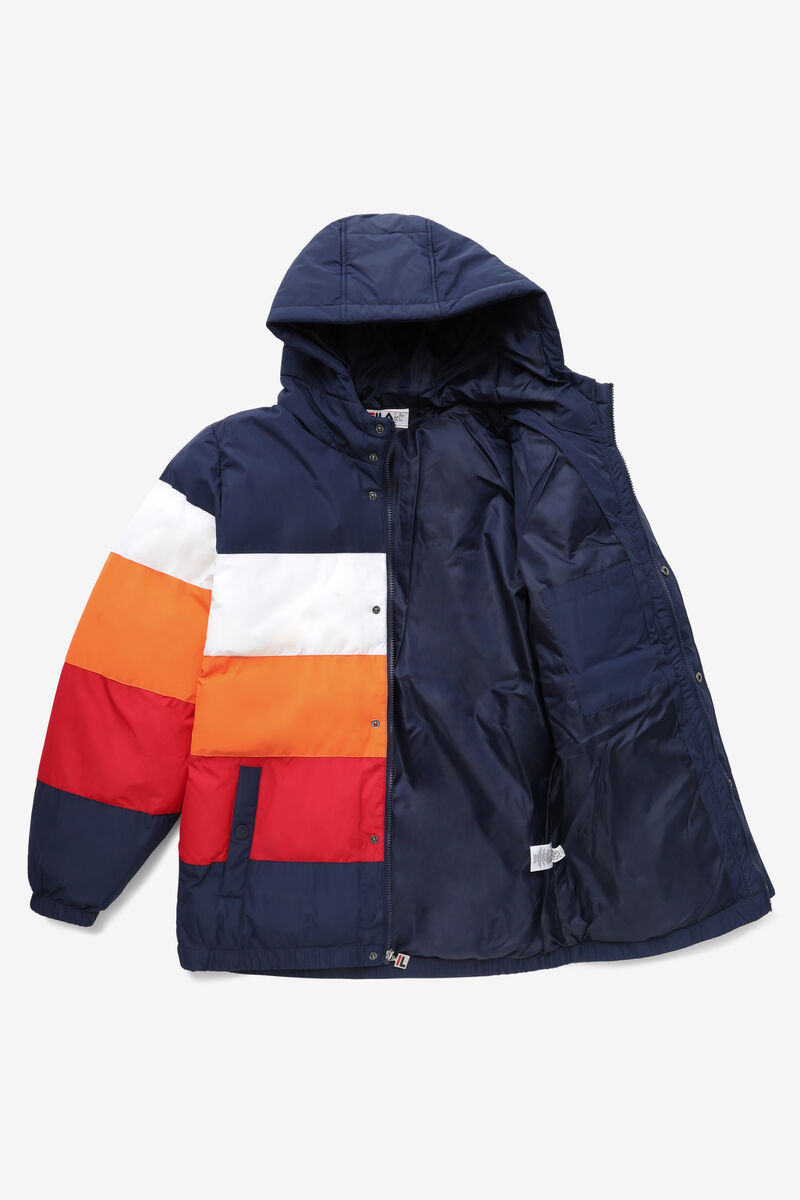 Men's Fila Giovanni Puffa Jacket Jackets Navy / White / Orange / Red | 1by7QIlgnxl