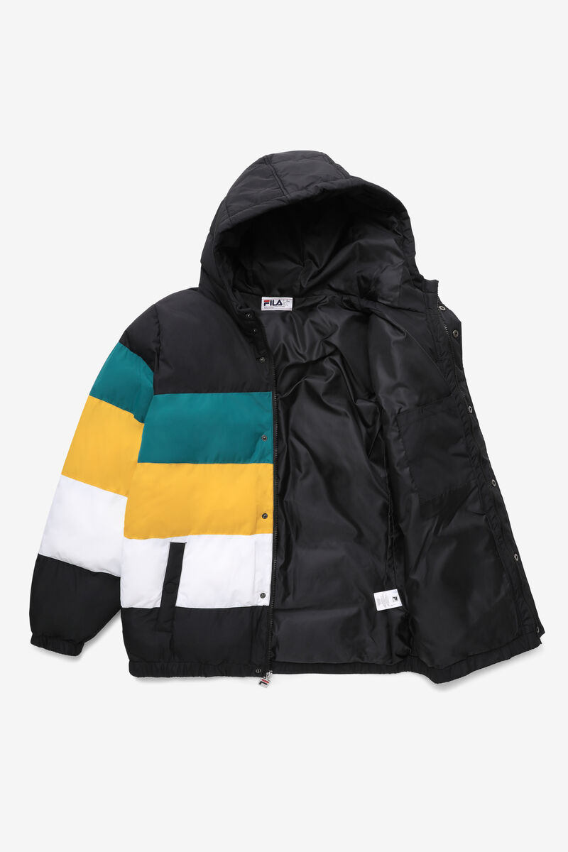 Men's Fila Giovanni Puffa Jacket Jackets Black / Blue / Gold | rnfxI9EvnXo