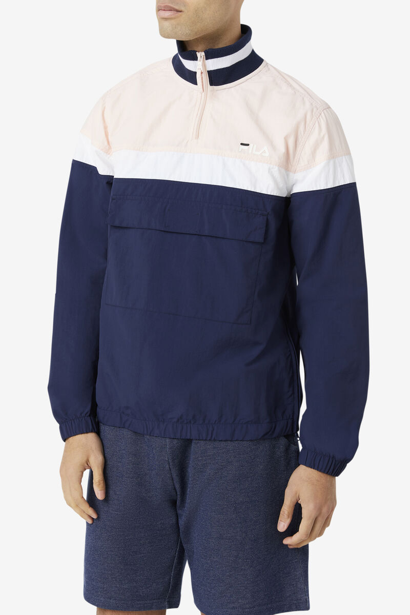 Men's Fila Halama 1/4 Zip Jacket Jackets Pink / Navy / White | p9j61eQUs5m