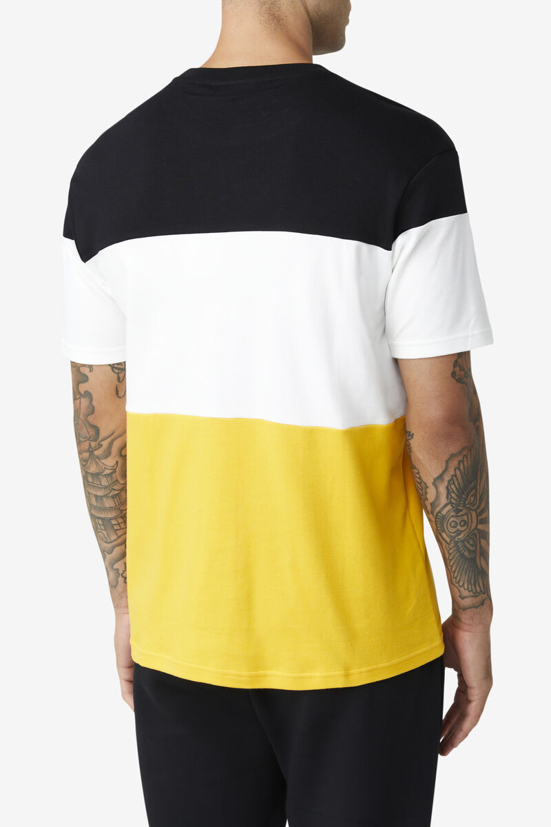 Men's Fila Johnson T Shirts Black / Yellow / White | 3Od4NnKk3cd