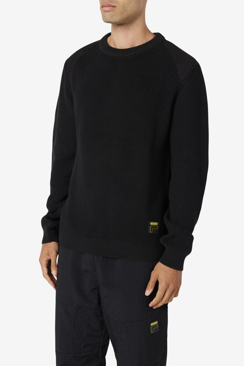 Men's Fila Jory Fisherman Knit Crew Sweaters Black | 3tzFCjI9oIy