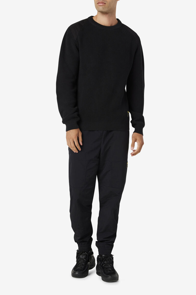 Men's Fila Jory Fisherman Knit Crew Sweaters Black | 3tzFCjI9oIy