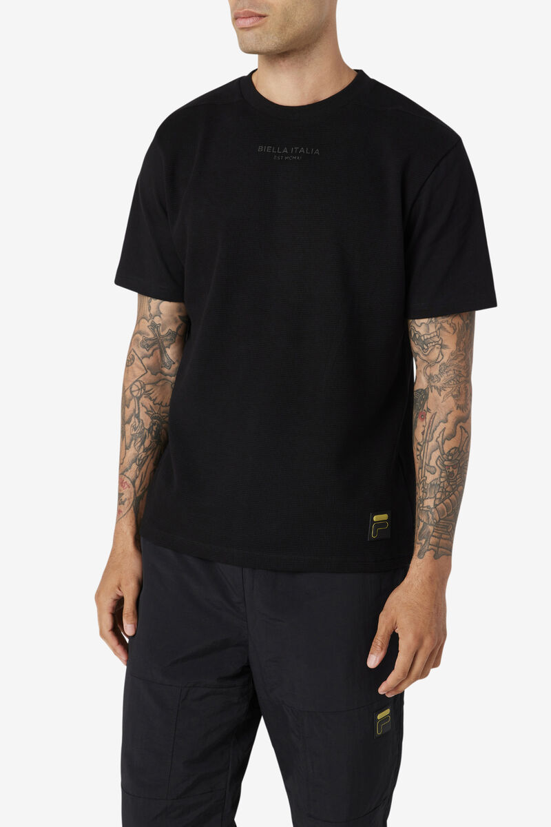 Men's Fila Kirk Waffle Knit T Shirts Black | iLYxgytnORR
