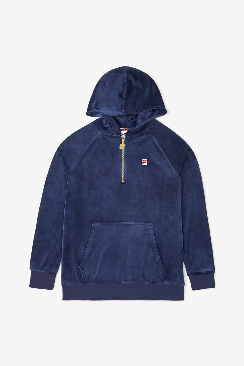 Men\'s Fila Laurent Velour Hoodie Hoodies Navy | G4DymEOzur7