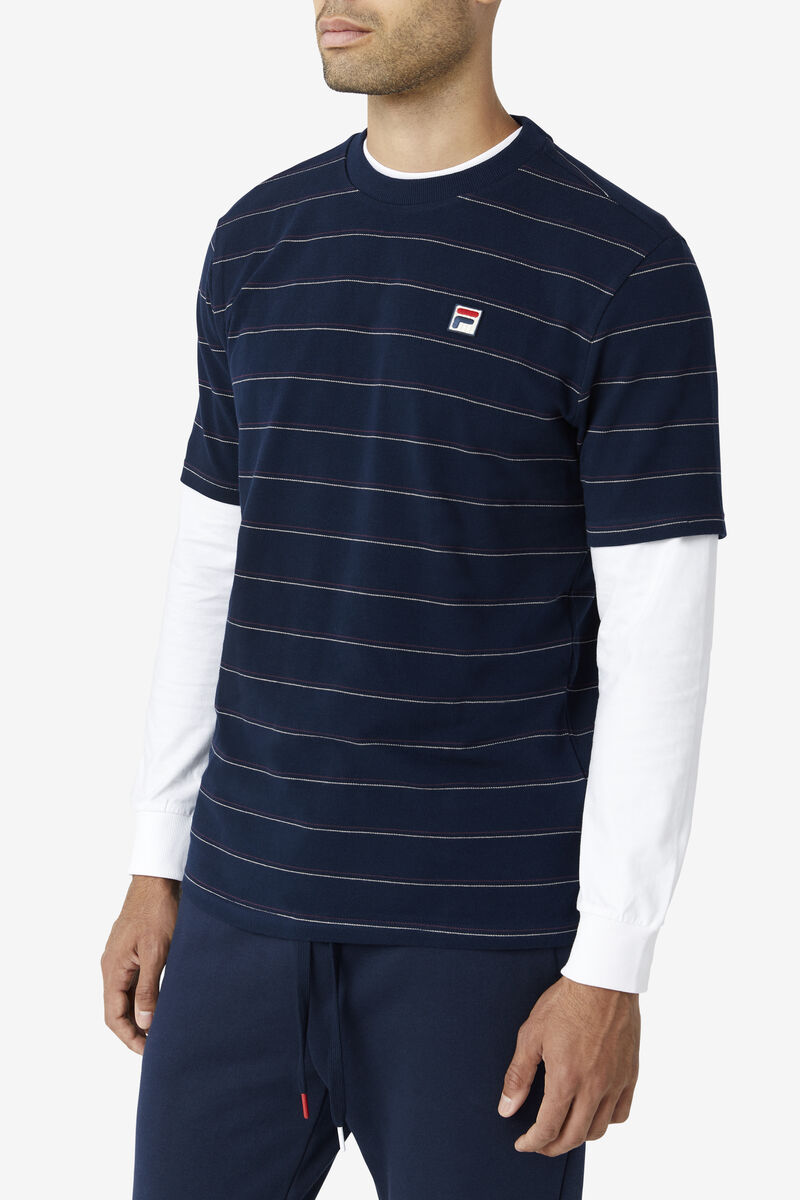 Men's Fila Leon T Shirts Navy / Light Brown | 4FFpPERUQxZ