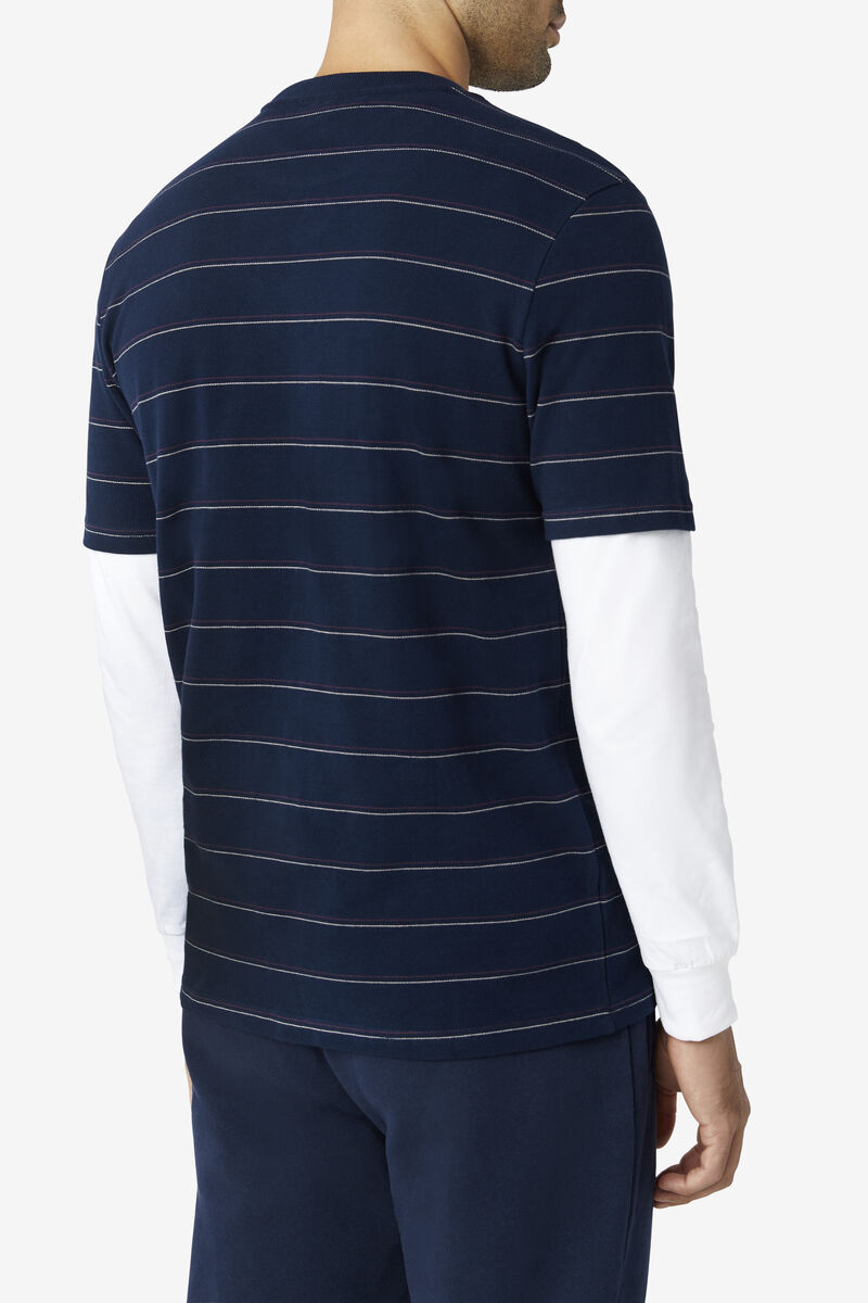 Men's Fila Leon T Shirts Navy / Light Brown | 4FFpPERUQxZ