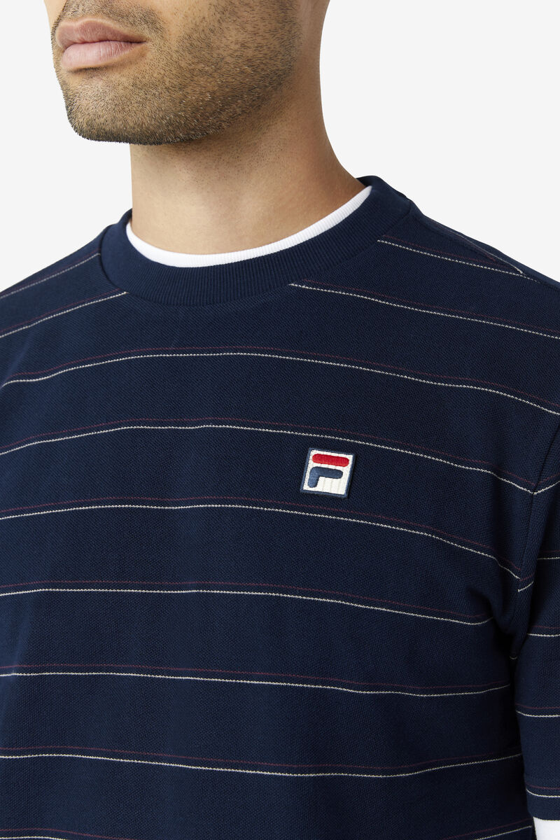 Men's Fila Leon T Shirts Navy / Light Brown | 4FFpPERUQxZ