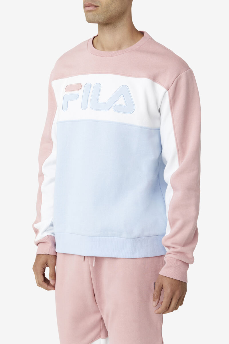 Men's Fila Lesner Fleece Crew Tracksuits Pink Grey / White / Blue | 9PDay1eJEjK