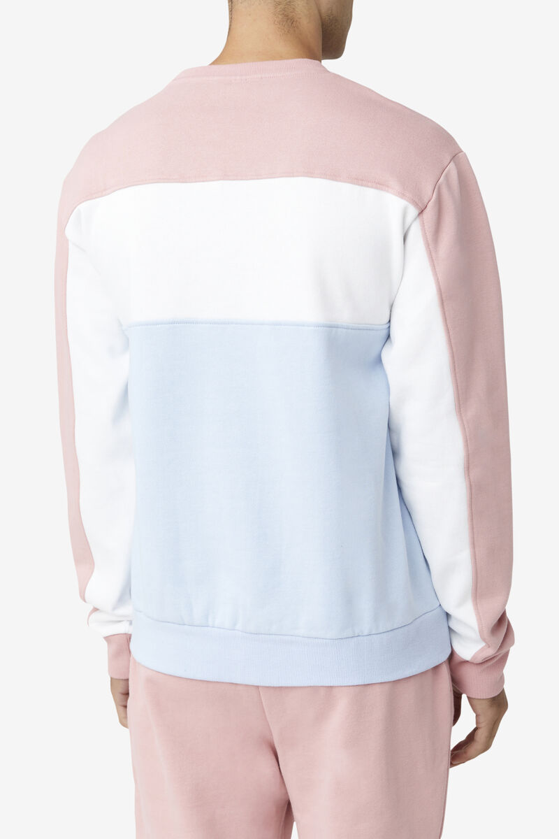Men's Fila Lesner Fleece Crew Tracksuits Pink Grey / White / Blue | 9PDay1eJEjK