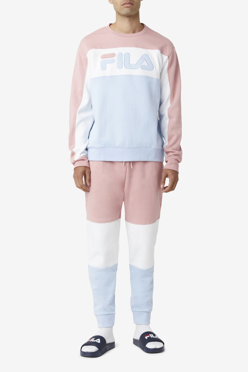 Men's Fila Lesner Fleece Crew Tracksuits Pink Grey / White / Blue | 9PDay1eJEjK