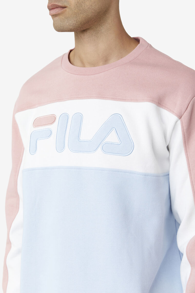 Men's Fila Lesner Fleece Crew Tracksuits Pink Grey / White / Blue | 9PDay1eJEjK