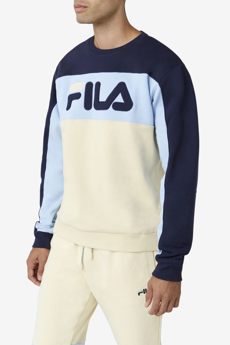 Men's Fila Lesner Fleece Crew Tracksuits Peacock / Brown / Blue | fILaM43y1m3
