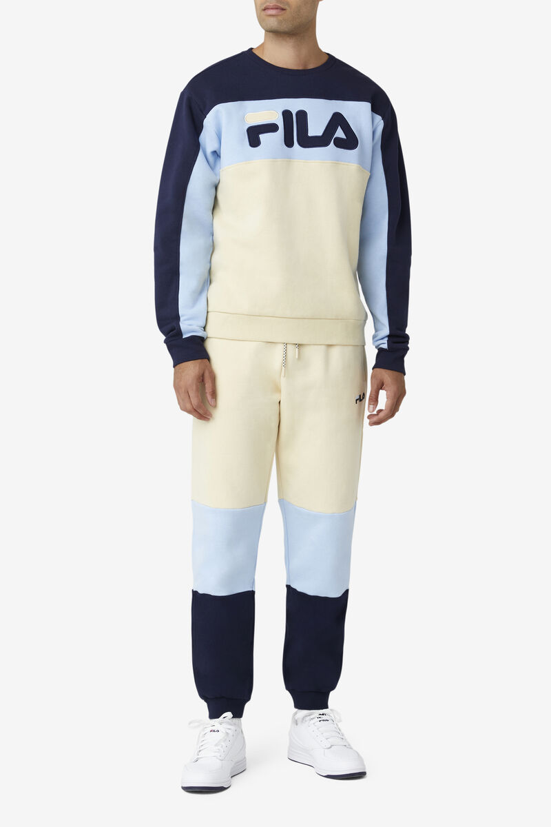 Men's Fila Lesner Fleece Crew Tracksuits Peacock / Brown / Blue | fILaM43y1m3