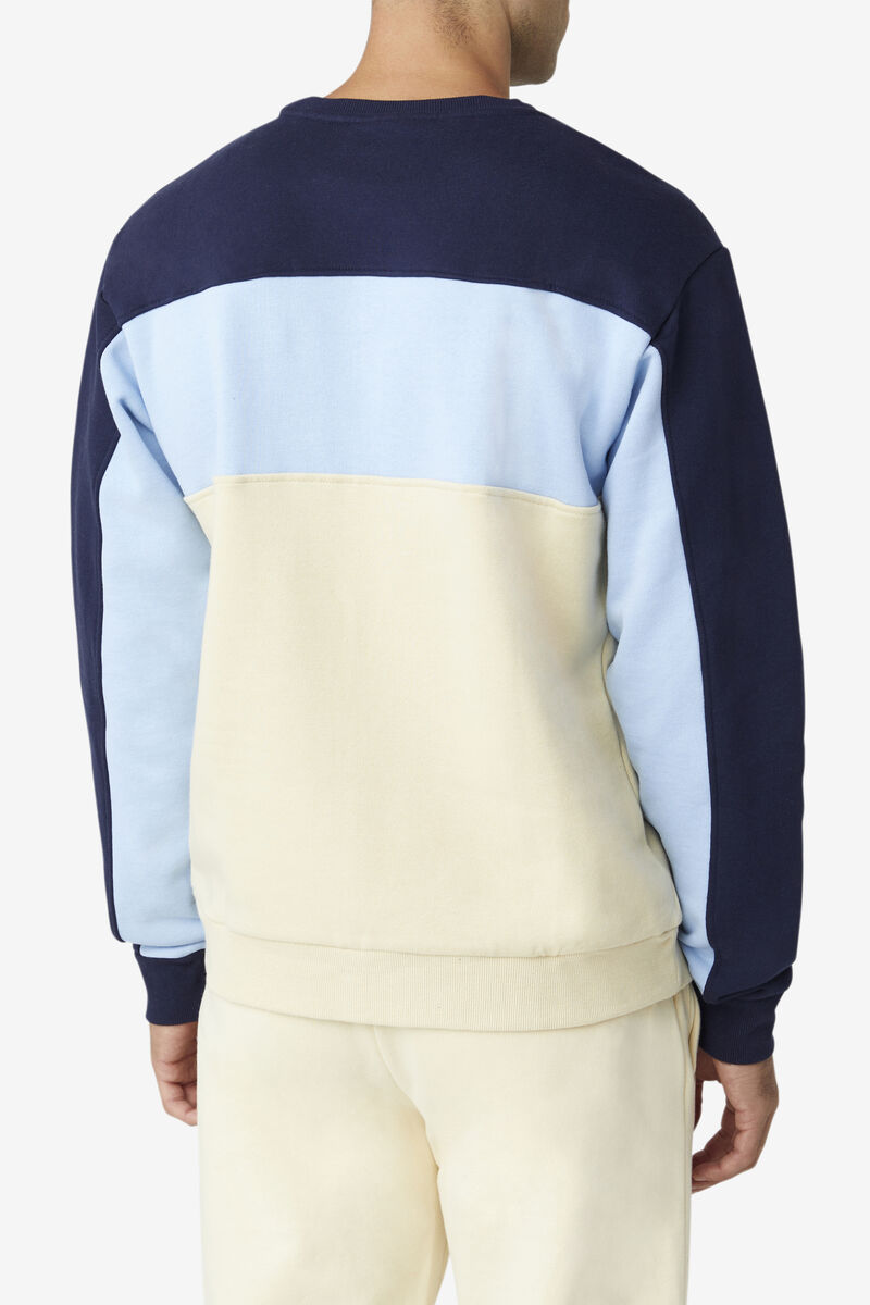Men's Fila Lesner Fleece Crew Tracksuits Peacock / Brown / Blue | fILaM43y1m3