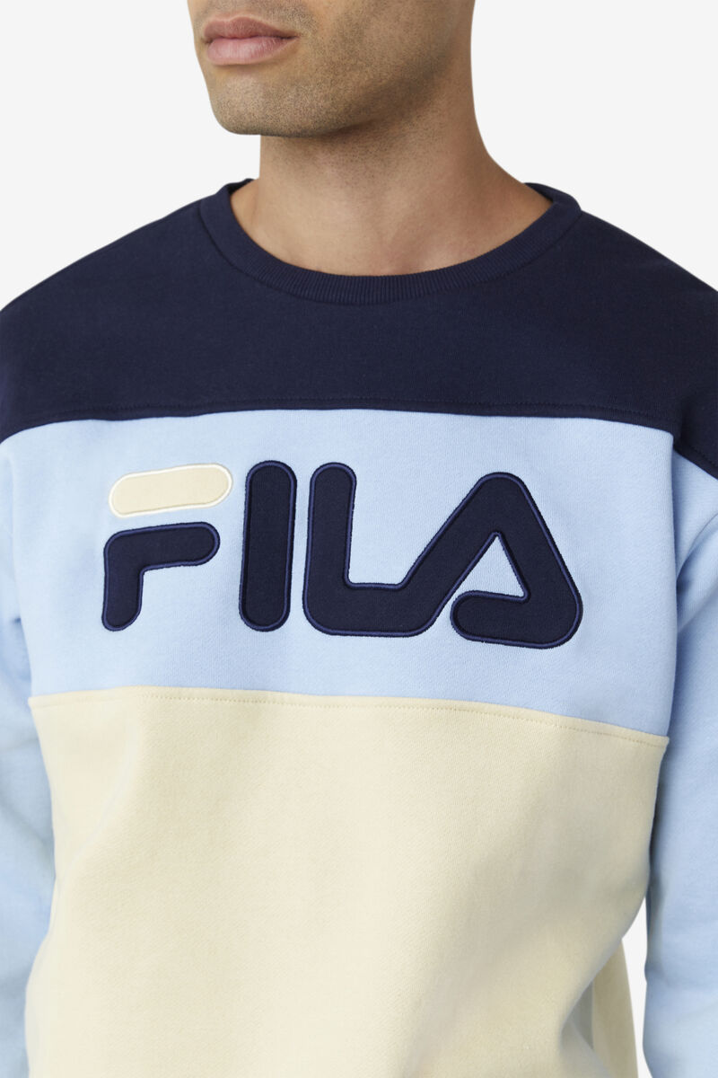 Men's Fila Lesner Fleece Crew Tracksuits Peacock / Brown / Blue | fILaM43y1m3