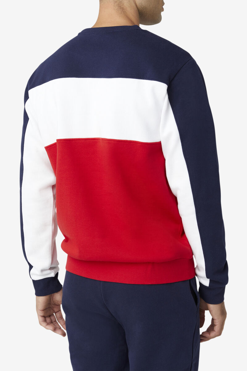 Men's Fila Lesner Fleece Crew Tracksuits Peacock / White / Red | jAj5PNf26Oy