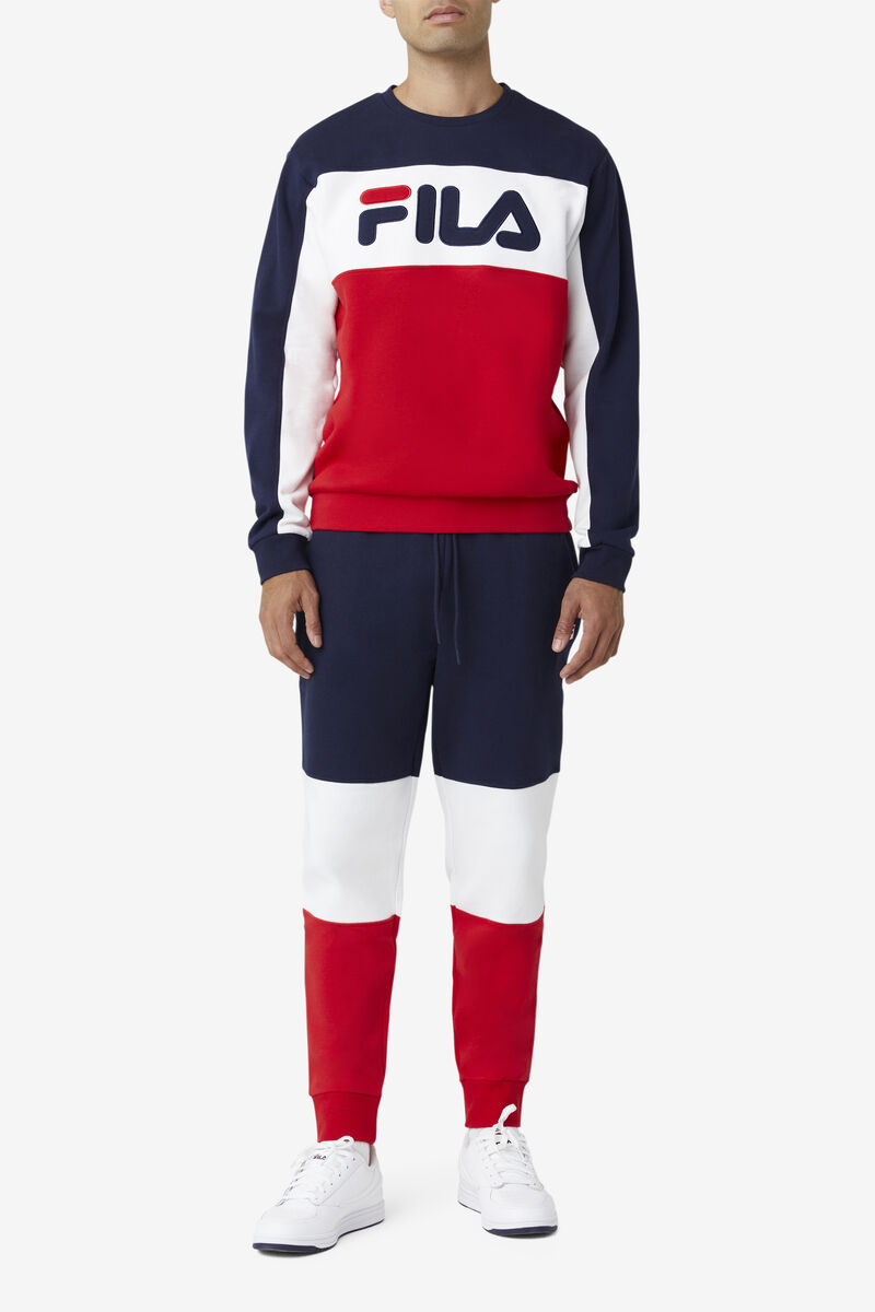 Men's Fila Lesner Fleece Crew Tracksuits Peacock / White / Red | jAj5PNf26Oy