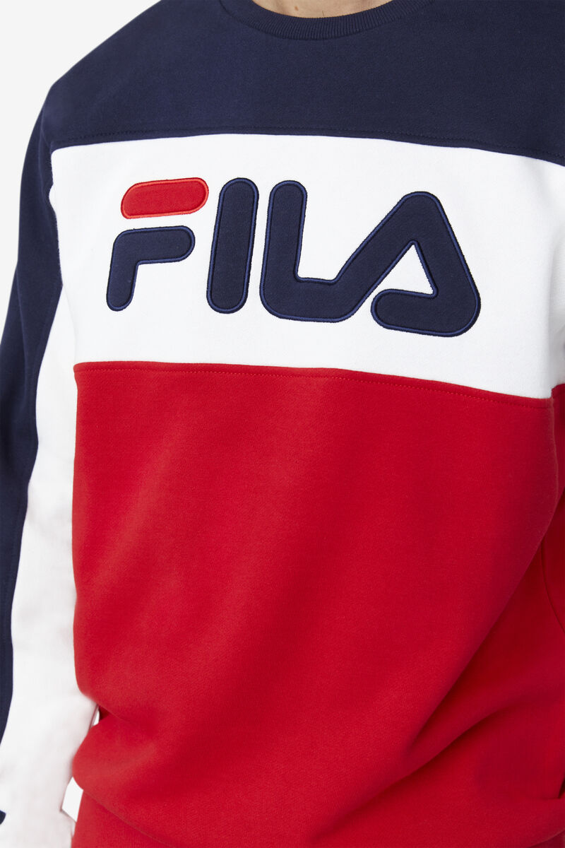 Men's Fila Lesner Fleece Crew Tracksuits Peacock / White / Red | jAj5PNf26Oy