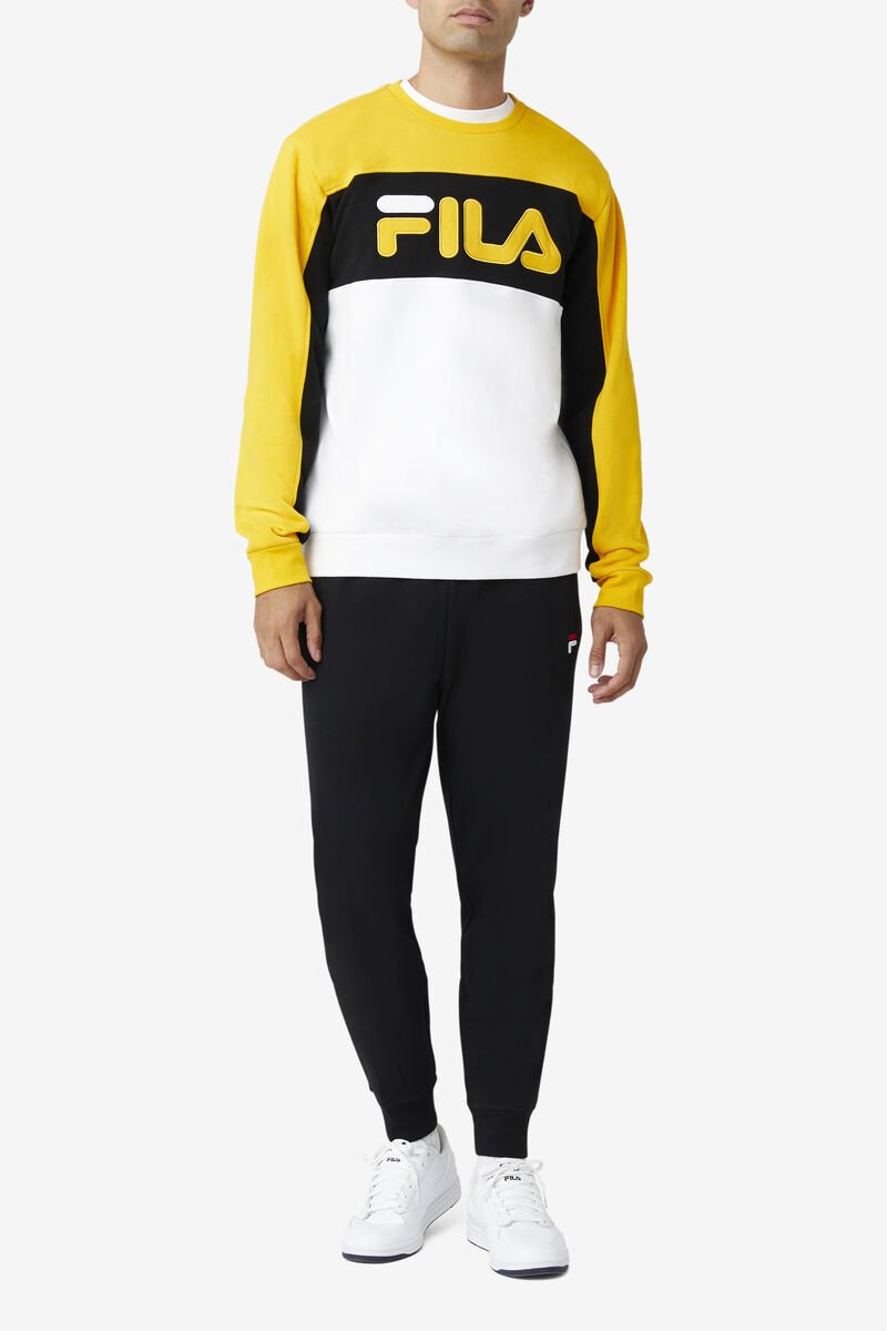 Men's Fila Lesner Fleece Crew Tracksuits Gold / Black / White | tWzSbBhIY4X