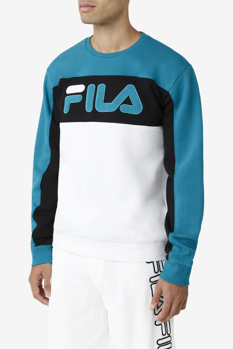 Men's Fila Lesner Fleece Crew Tracksuits Blue / White / Black | xfInM2vWbx5