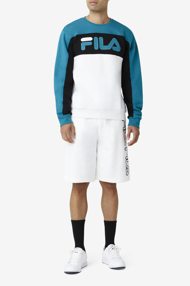 Men's Fila Lesner Fleece Crew Tracksuits Blue / White / Black | xfInM2vWbx5