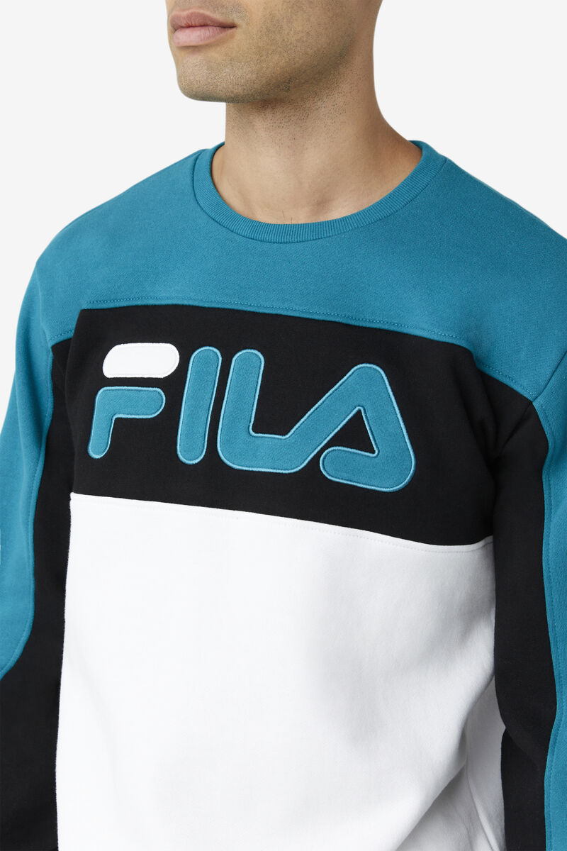 Men's Fila Lesner Fleece Crew Tracksuits Blue / White / Black | xfInM2vWbx5