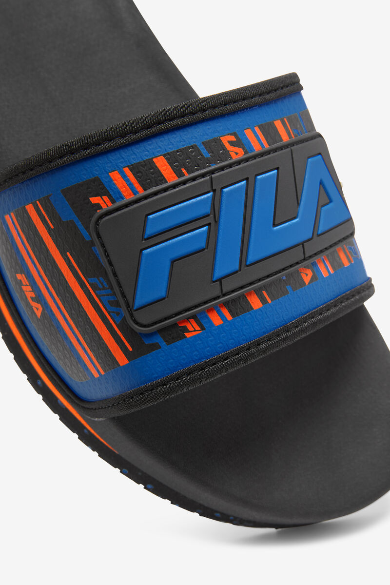 Men's Fila Lunar Slide Slides Black / Blue / Red Orange | YysuCeDAQaQ
