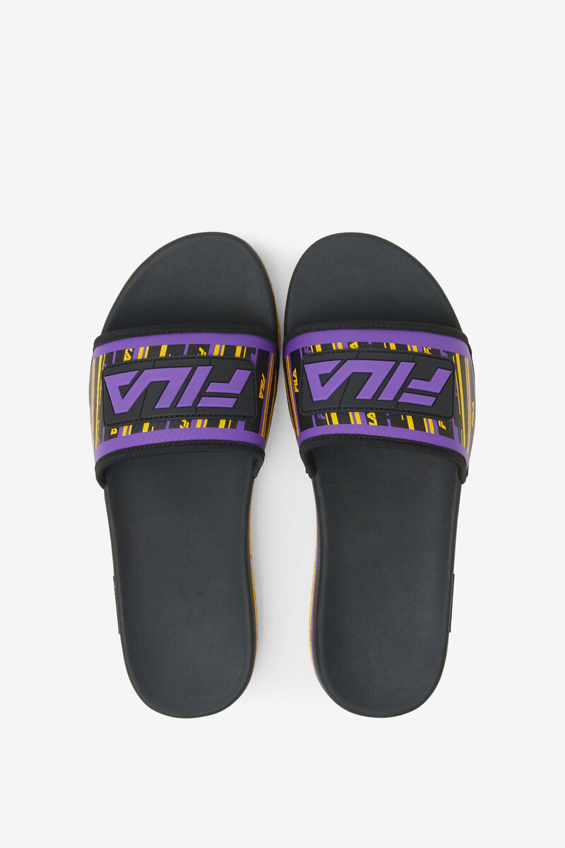 Men's Fila Lunar Slide Slides Black / Gold / Purple | ofuSi7AgSPf